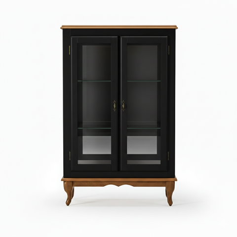 Vitrine 2 Portas Prateleiras Vidro Espelho Ecomem Clássica MDF Pés Luiz Xv - Preto - Imbuia
