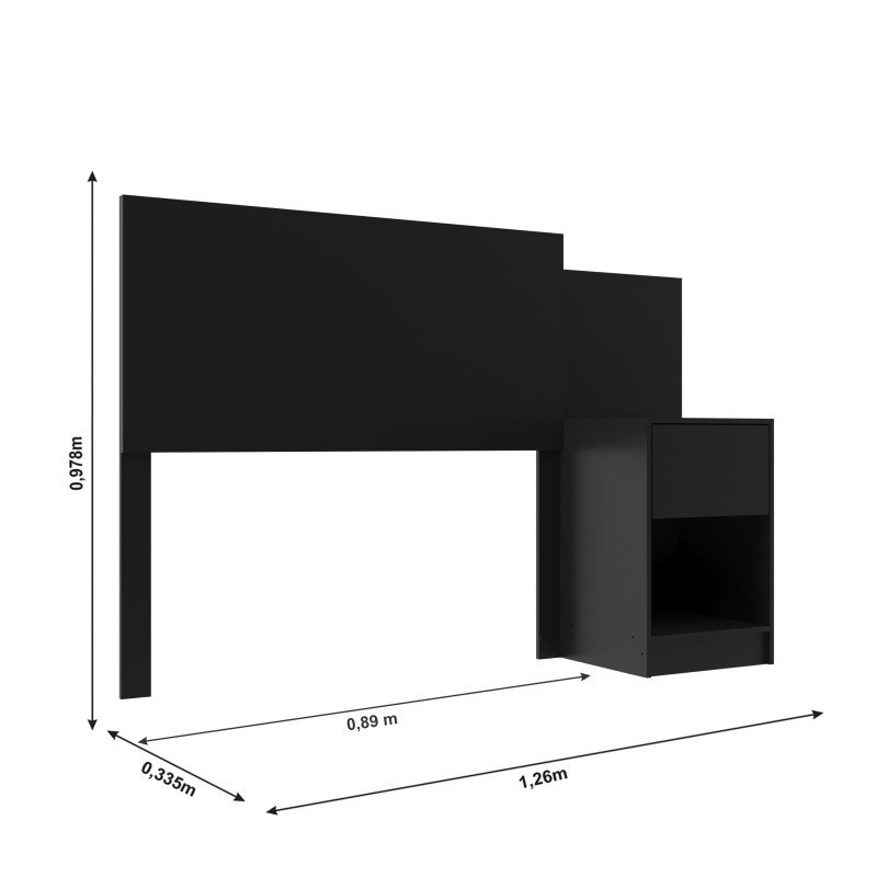 Cabeceira de Solteiro Altesa 1 Gavetas 1 Nichos Preto - 5