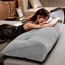 Ver imagem 4 de Almofada para Cabeceira de Cama Solteiro 90 Cm com Porta Celular Apoio para Costas Suede Cinza