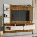 Ver imagem 1 de Painel para TV Villa Mistral 183cm MDF Ripado Freijó Off White com Gaveta e Nicho Lukaliam Móveis