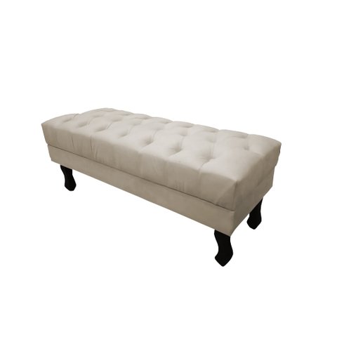 Recamier Luis Xv Capitonê Retrô 100cm Couro Bege Pés Madeira Ms Decor