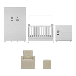 Quarto Completo com Colchão, Poltrona de Amamentação e Puff Pimpolho Multimóveis MP4103 Branco/ - 7