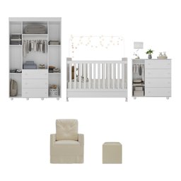 Quarto Completo com Colchão, Poltrona de Amamentação e Puff Pimpolho Multimóveis MP4103 Branco/ - 6