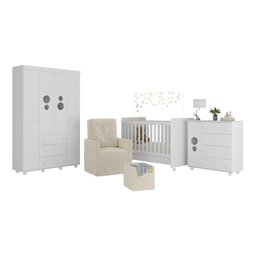 Quarto Completo com Colchão, Poltrona de Amamentação e Puff Pimpolho Multimóveis MP4103 Branco/ - 2
