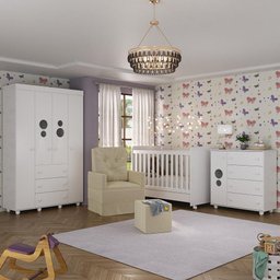 Quarto Completo com Colchão, Poltrona de Amamentação e Puff Pimpolho Multimóveis MP4103 Branco/ - 1