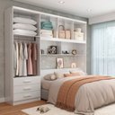Ver imagem 7 de Guarda-Roupa Solteiro 5 Portas 3 Gavetas com Cabeceira e Baú Yescasa Branco