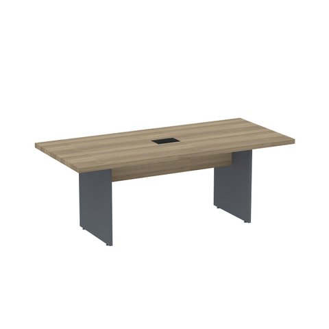 Mesa de Reunião Retangular Pé Painel 200x90cm com Power Box Marrom/Noce Marromle/Grafito
