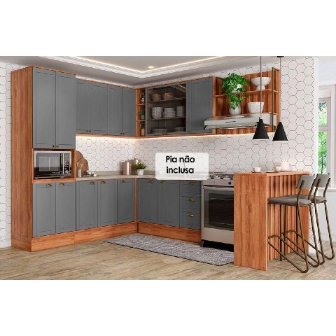 Cozinha Modulada Completa Bella 9 Peças (3aéreos+3balcões+1torrequente+1ilha+1complemento) C9p200