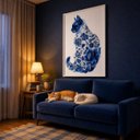 Ver imagem 5 de Quadro Canvas Gato Florais Azuis 60x40cm Mold Preta