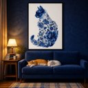 Ver imagem 3 de Quadro Canvas Gato Florais Azuis 60x40cm Mold Preta