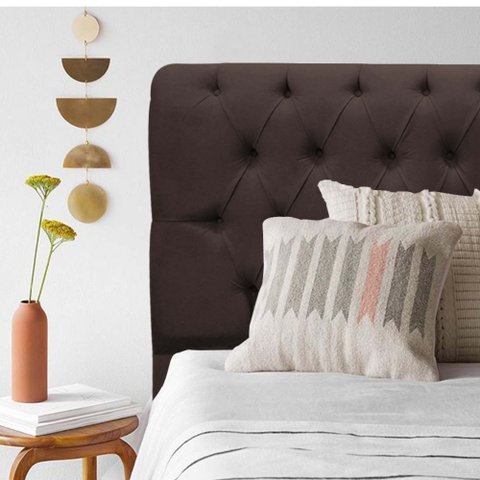 Cabeceira Estofada Capitonê Livia 90cm Solteiro para Cama Box Corino Marrom - Gat Magazine