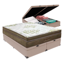 Ver imagem 1 de Cama Box Baú Bipartido Casal Bege e Colchão Gold Ultragel Molas Ensacadas Ortobom