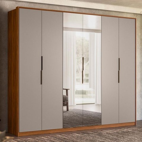 Guarda Roupa Casal Atrice 6 Portas + 2 Espelhos - Demobile:nogueira Touch/nude Prime Tx