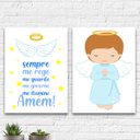 Ver imagem 2 de Kit 2 Quadros Infantis Anjo Da Guarda Azul 24x18cm:Madeira preta