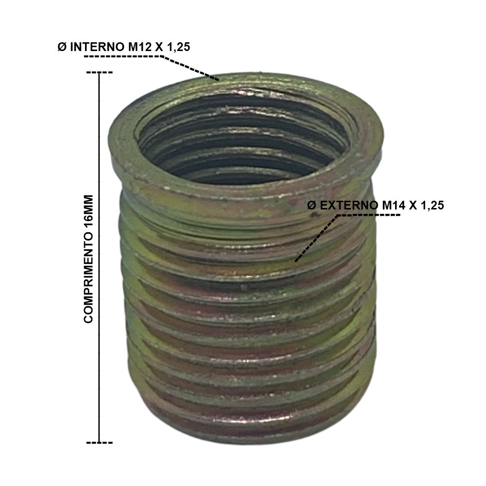 Rosca Postiça Bucha Roscada - M12 X 1,25 - M14 X 1,25 - 10 Peças - 2