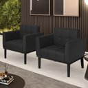 Ver imagem 2 de Poltrona Base Madeira Preto Kit 2 Ana Sintético Preto - Ibiza