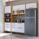 Ver imagem 1 de Armário de Cozinha Compacta Modulada 4 Peças 7 Portas com Vidro 274cm 100% MDF Vicenza Espresso Móveis Branco/Amêndoa/Brilho