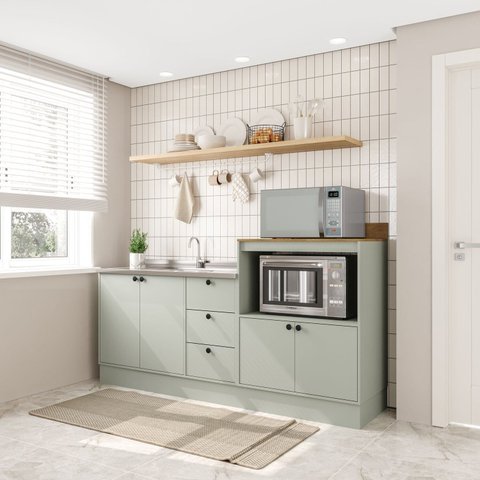 Cozinha com Rodapé 115,5cm x 200cm Rubi Yescasa Verde/Oliva