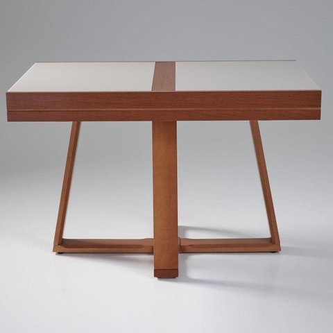 Mesa de Jantar Caroline Extensível Mel Vidro Off 4 a 6 Lugares Pés em Madeira Maciça