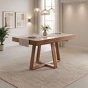 Ver imagem 1 de Mesa de Jantar Caroline Extensível Mel Vidro Off 4 a 6 Lugares Pés em Madeira Maciça