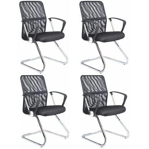 Kit 4 Cadeiras para Escritório Interlocutor Visitante Tela Mesh Comfort Preto