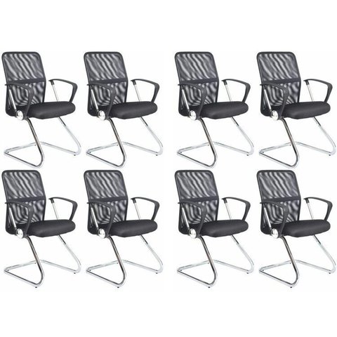 Kit 8 Cadeiras para Escritório Interlocutor Visitante Tela Mesh Comfort Preto