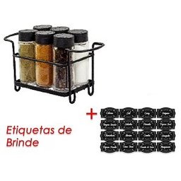 Porta Tempero Condimento 6 Potes Vidro Tampa Dosadora Suporte Preto Organização Cozinha - 2