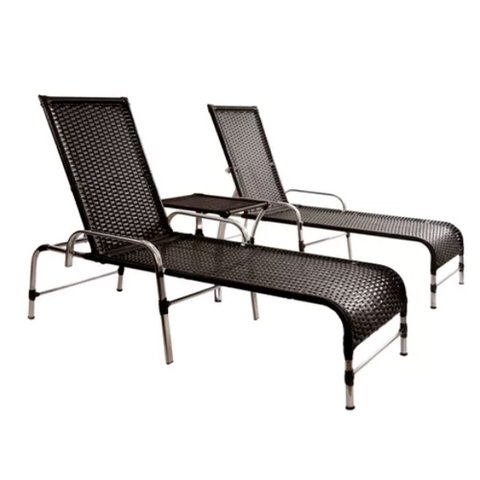Kit 2 Cadeiras Espreguiçadeiras Catar e Mesa Garden Confortável para Piscina Trama