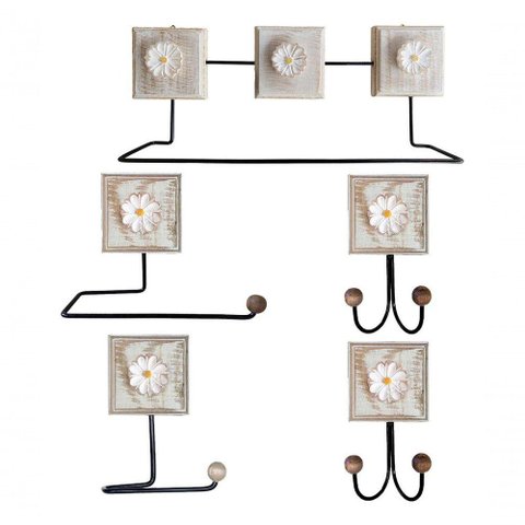 Kit Banheiro 5 Peças Artesanal Rústico Flor de Madeira 3d Anúncio com Variação Cor Branco