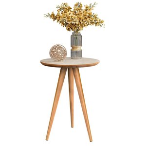 Mesa de Apoio Classic com Pés Palito para Sala ou Escritório - Off White com Freijó