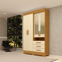 Ver imagem 1 de Guarda-Roupa Solteiro 4 Portas 3 Gavetas Capelinha com Espelho 100% MDF 119cm Nerina Espresso Móveis Off White/Cinamomo