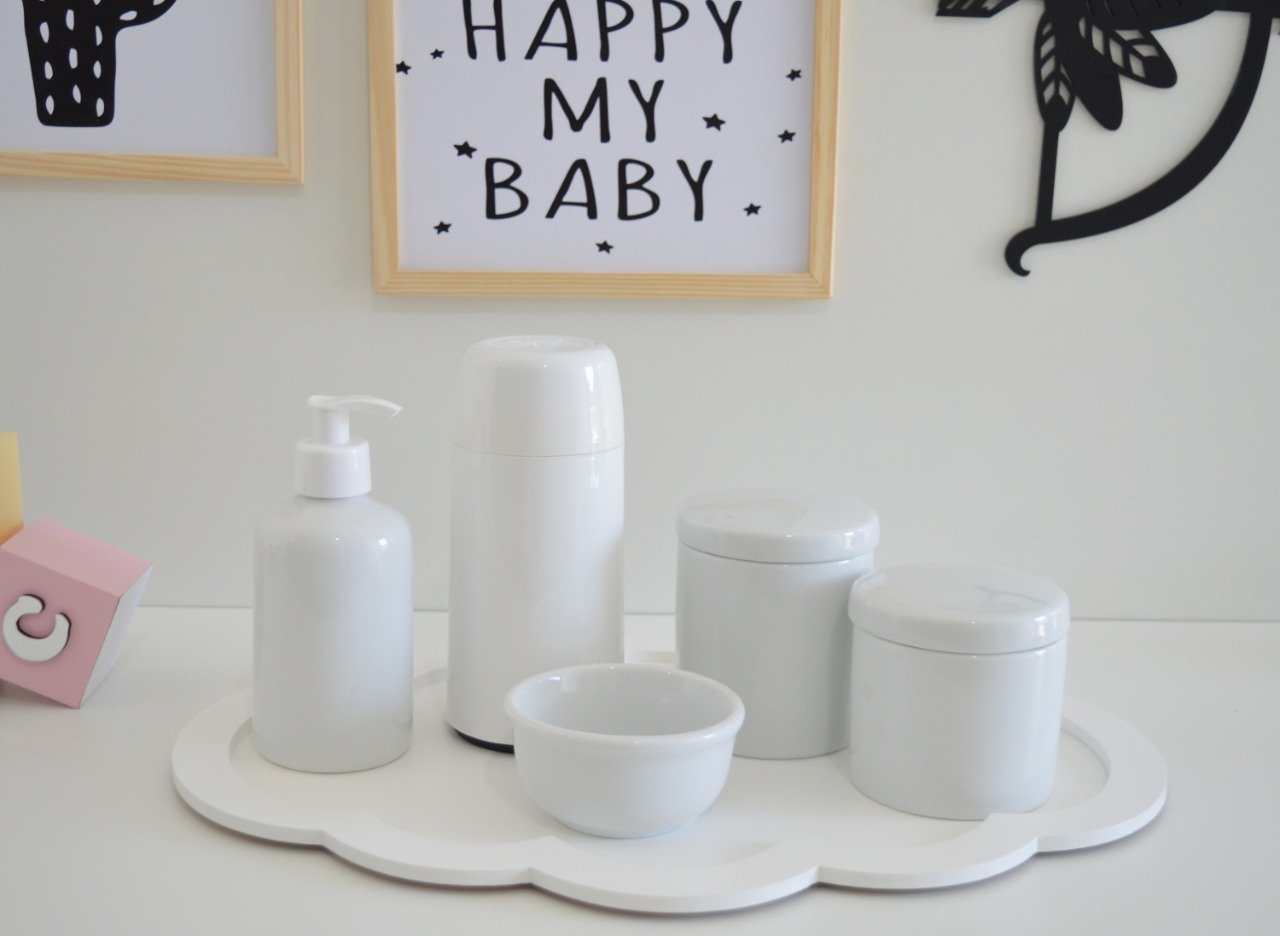 Kit Higiene Porcelana Baby + Potes + Térmica 250ml + Bandeja Nuvem - 2