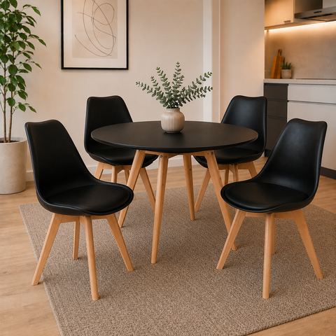 Conjunto Mesa Jantar Leda 90 cm + 4 Cadeiras Leda Saarinen Preta