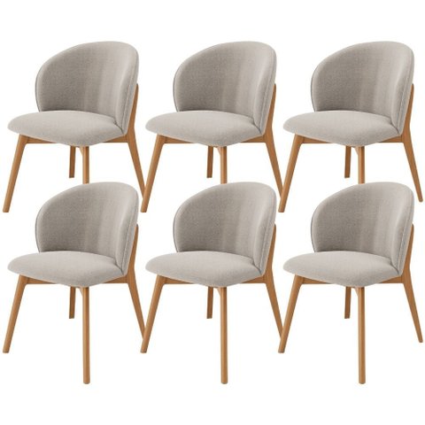 Kit 06 Cadeiras de Jantar e Estar Living Estofada Mia L02 Bouclê Creme - Lyam Decor