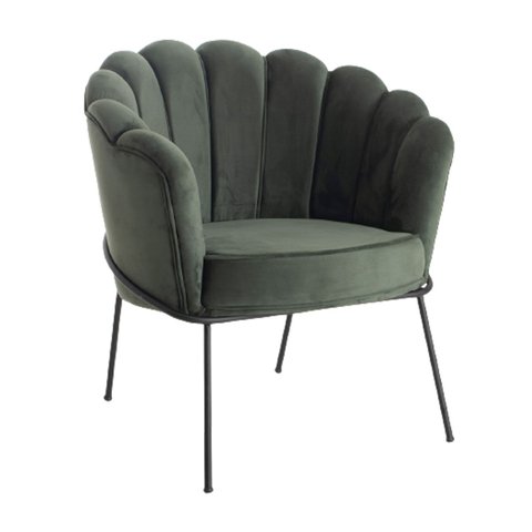 Poltrona Decorativa Estocolmo Pétala Tecido Veludo Verde Musgo Pés Aço Preto Epóxi Poltronas do Sul