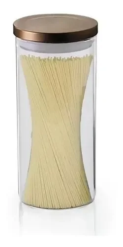 pote de biscoito de vidro redondo com tampa de inox bronze - 2