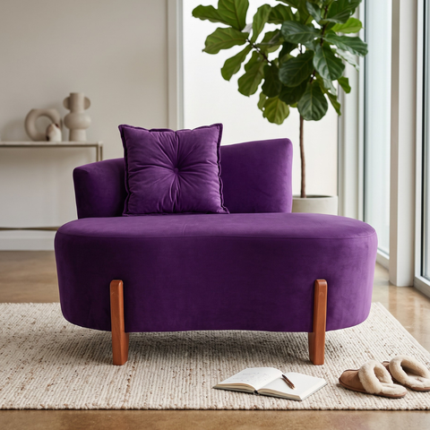 Namoradeira Sofá Feijão Luna 100cm Orgânica Veludo Roxo