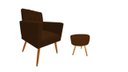 Ver imagem 1 de Kit Poltrona Decorativa Nina Capitonê + Puff Redondo Couro Marrom Pés Madeira Mz Decor
