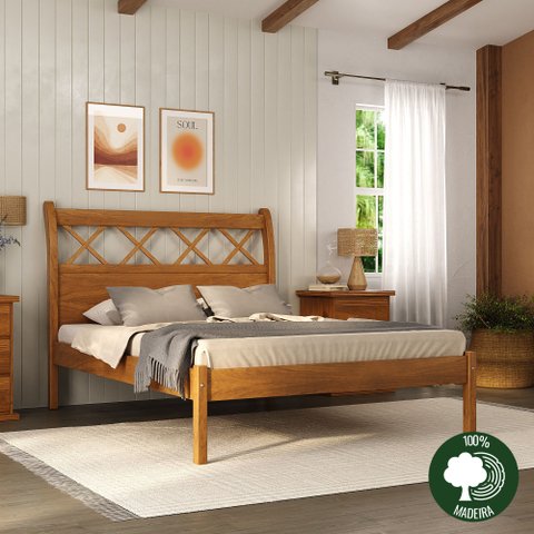 Cama Gramado 1,40 Madeira Maciça Marrom/Mogno Mel