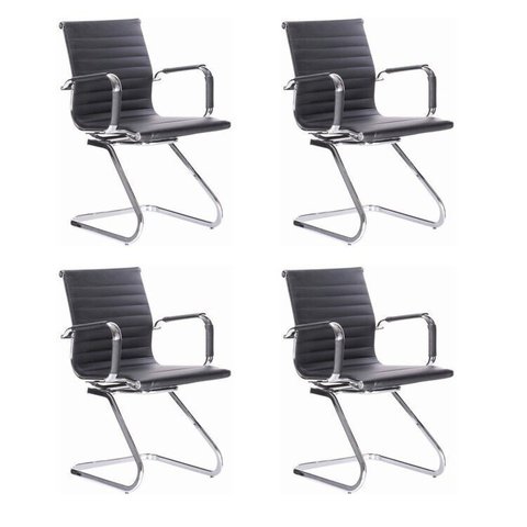 Kit 4 Cadeiras para Escritório Interlocutor Fixa Esteirinha Corino Office Preto