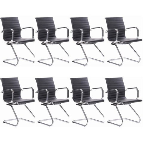 Kit 8 Cadeiras para Escritório Interlocutor Fixa Esteirinha Corino Office Preto