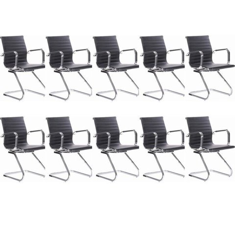Kit 10 Cadeiras para Escritório Interlocutor Fixa Esteirinha Corino Office Preto