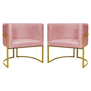 Kit 2 Poltronas Decorativa Luxo Base de Metal Dourada Escritório Recepção Sala Suede Rosa Eli Móveis