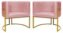 Ver imagem 1 de Kit 2 Poltronas Decorativa Luxo Base de Metal Dourada Escritório Recepção Sala Suede Rosa Eli Móveis