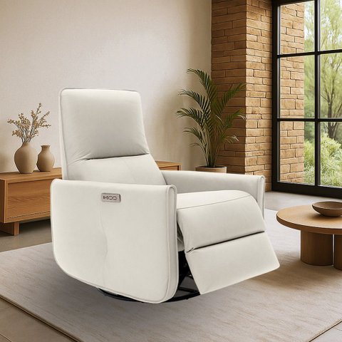 Poltrona do Papai Sala de Estar Reclinável Palace Usb e Usb-c Gira Balança Couro Off White G40 - Gra