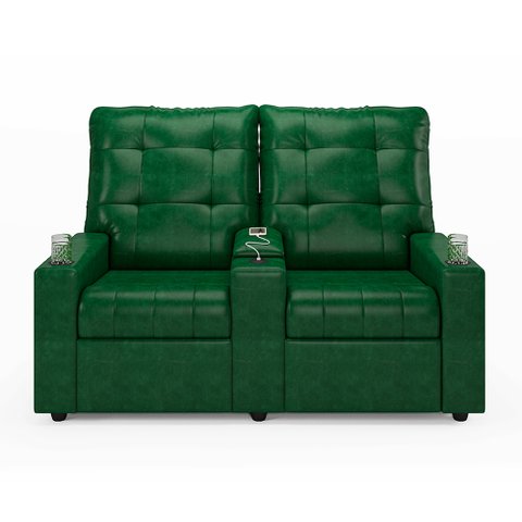 Poltrona Reclinável para Cinema Parma 2 Lugares Baú Usb Pu Verde Musgo Fh1 - D'Rossi