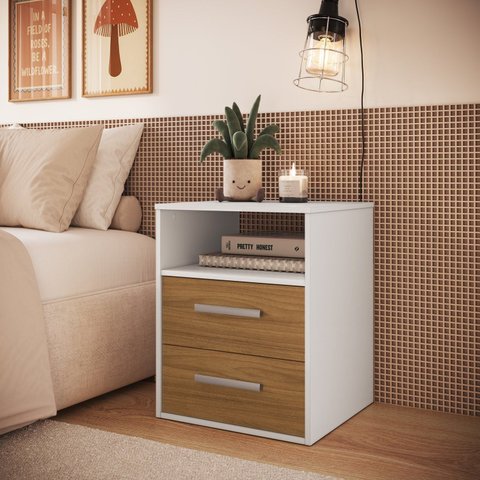 Mesa de Cabeceira 48cm com 2 Gavetas e Nicho Integrato