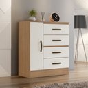 Ver imagem 1 de Cômoda para Quarto 4 Gavetas e 1 Porta Lite Marrom/Nature/Off White