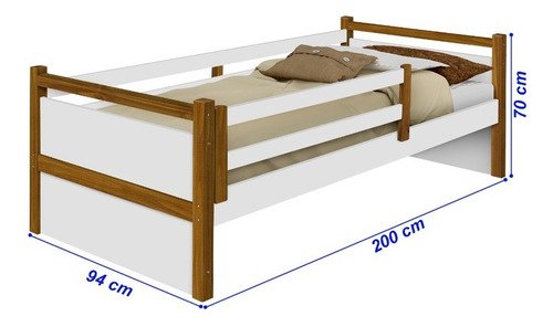 Cama Solteiro Bianca com Proteção Lateral e Auxiliar Branco / Mel - Branco - 3