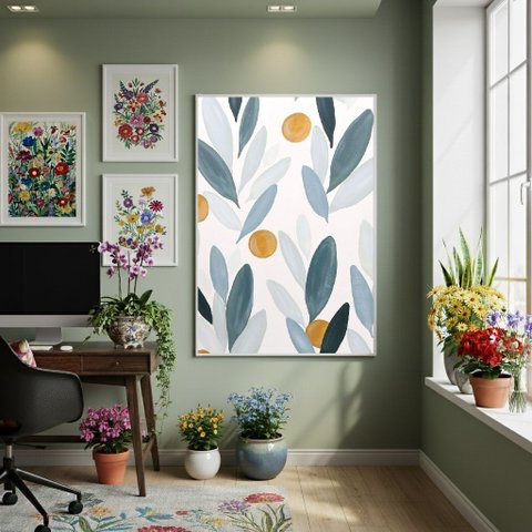 Quadro Decorativo Folhas e Frutas 70x50cm Mold Preta